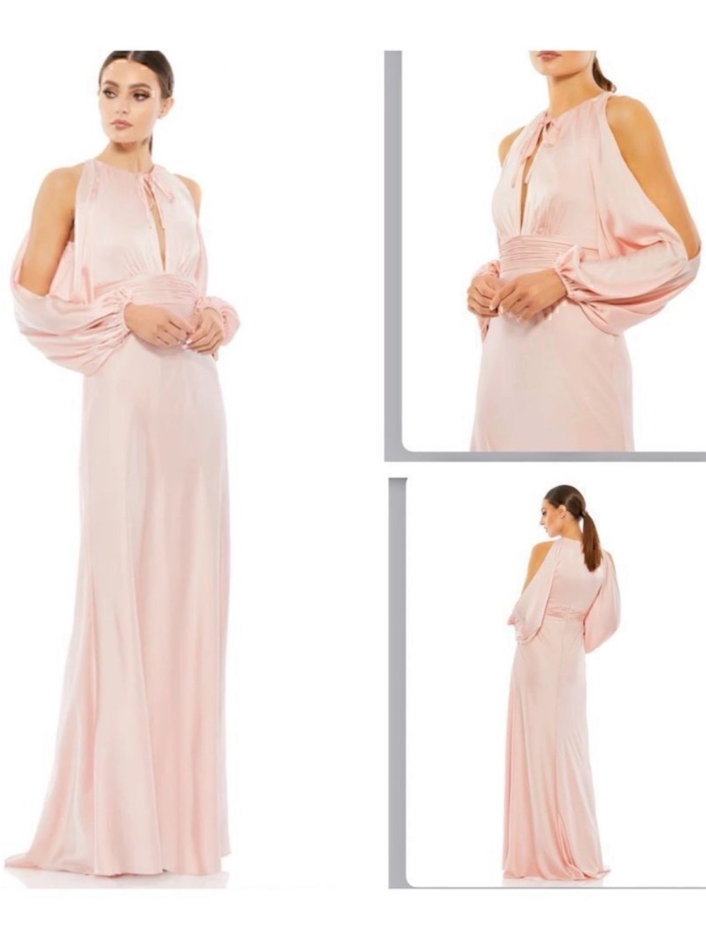 Mac Duggal Blush Pink Satin Open-Shoulder Maxi Gown